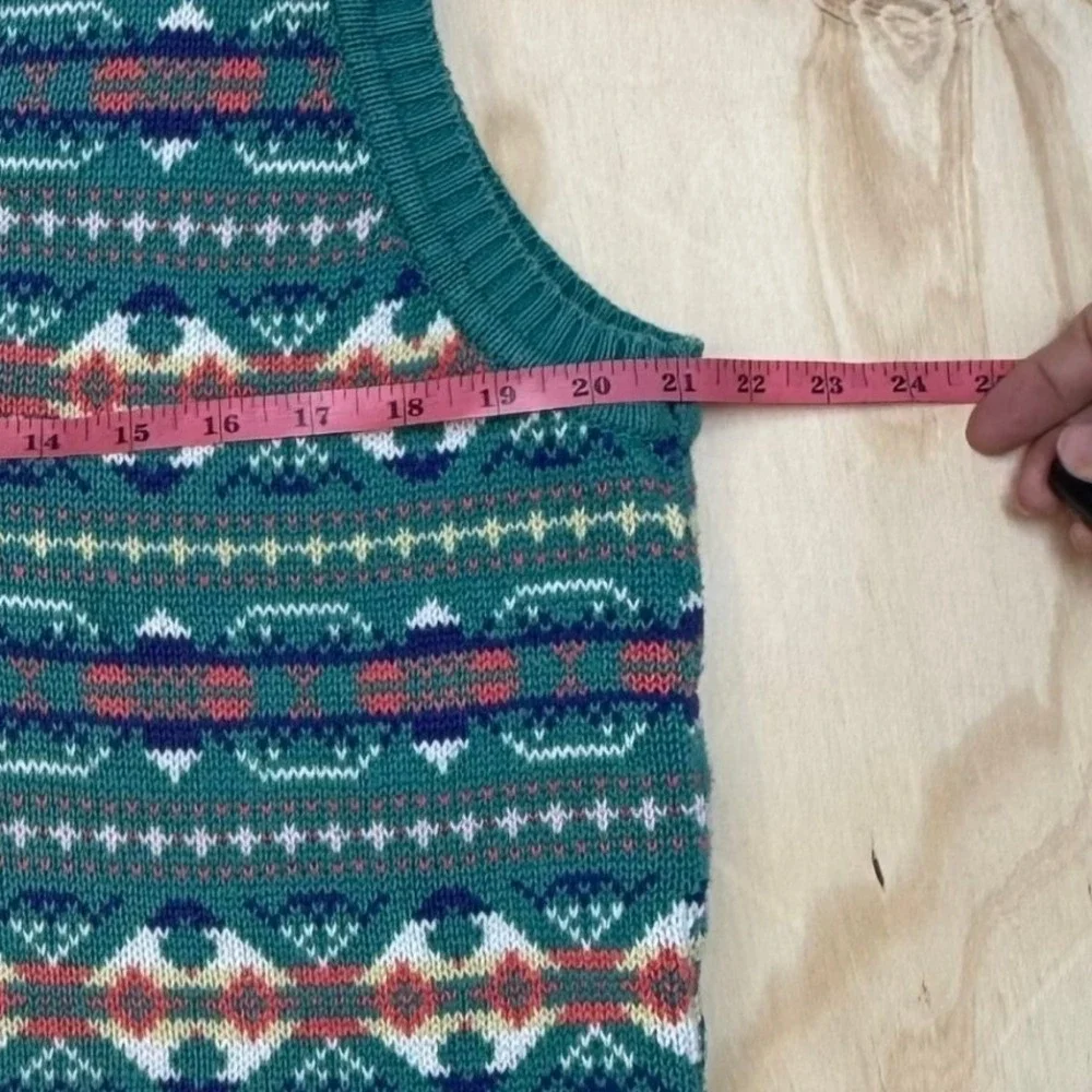 Twickers Kenneth Gordon Vintage Fair Isle Cotton Sweater Vest Teal XL Mens